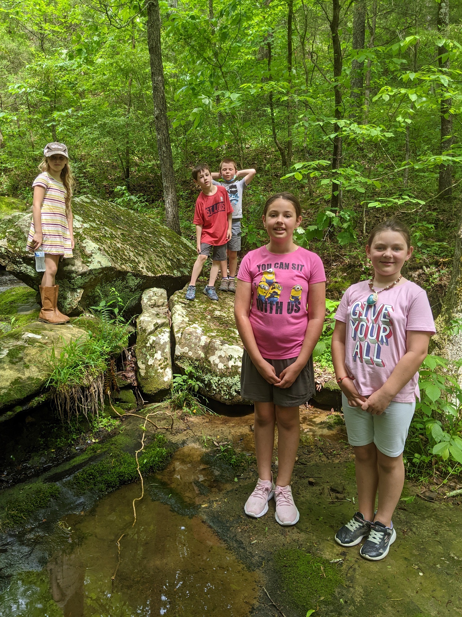The kids were lead on a hike to see if the waterfalls were active due to the recent rain.